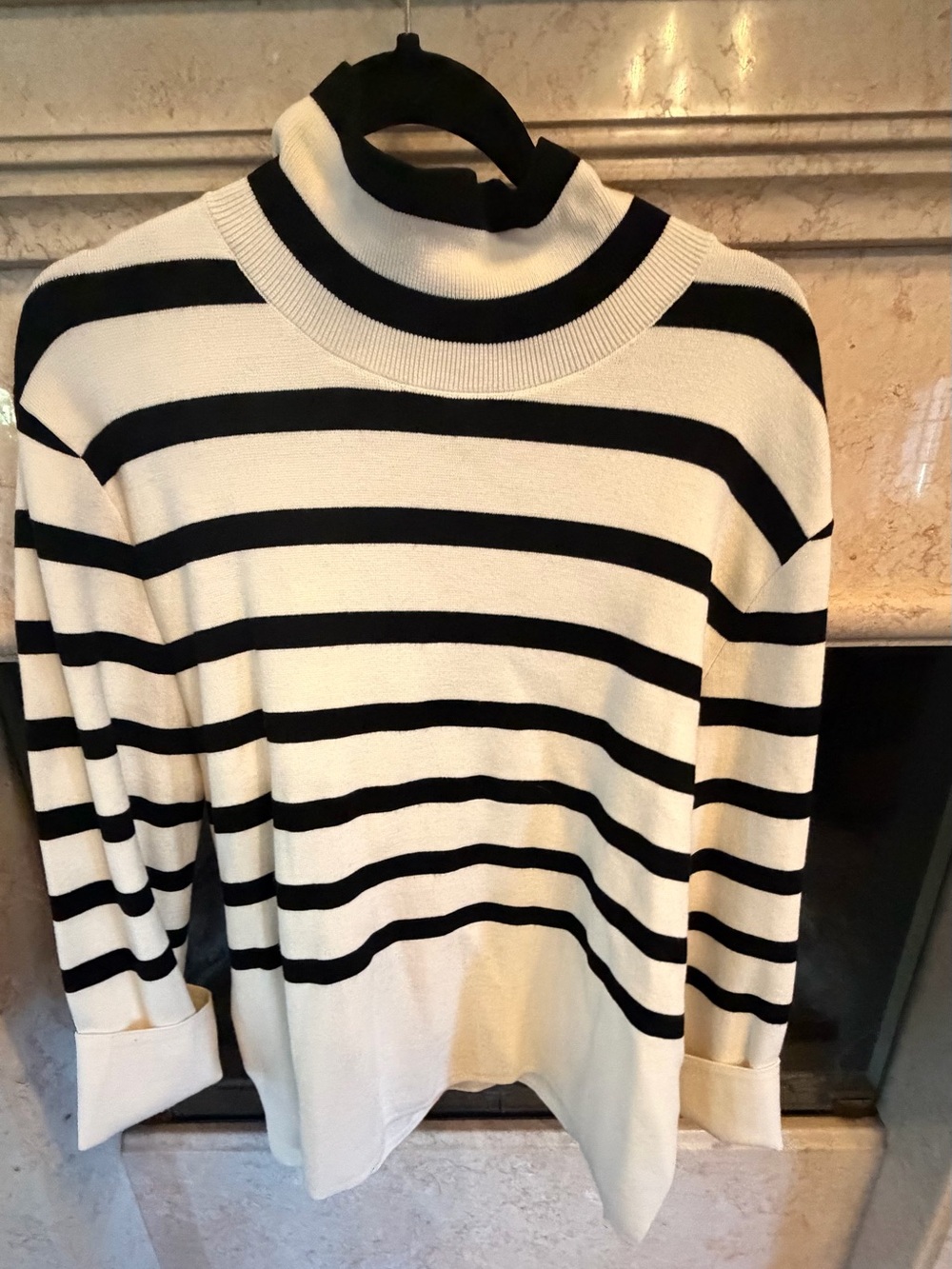 H&M Black and Cream Striped Turtleneck Sweater